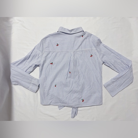 Sundry Cherry Striped Tie-Hem Shirt - Picture 5 of 11